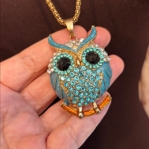Jewelry - Gold and Blue Owl Pendant Necklace